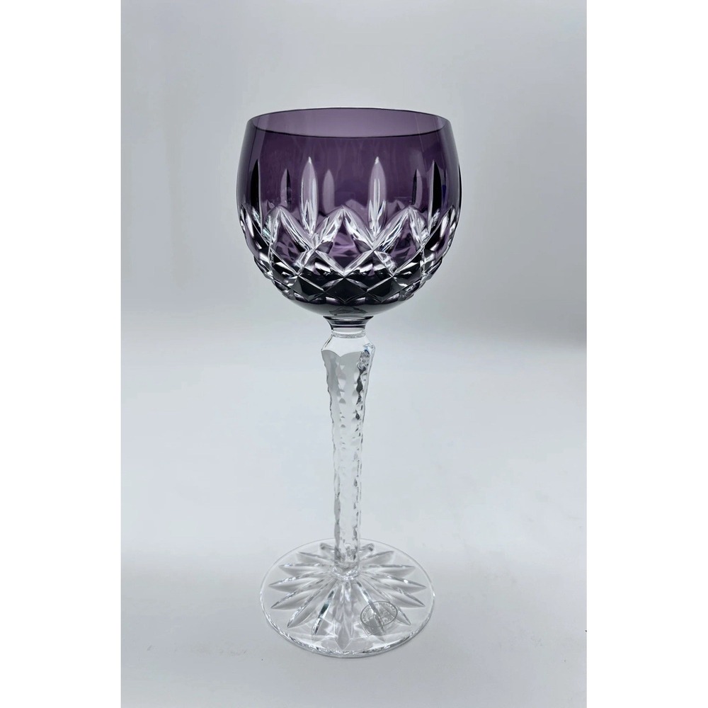 AJKA ARABELLA HOCK WINE Glass CUT Clear Violet Purple CRISS‎ CROSS VERTICAL CUT